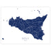 Map of Sicily, Italy in blue on a white background