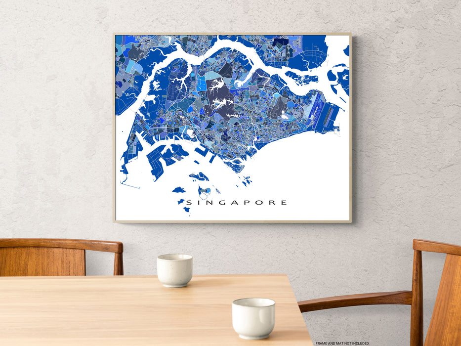 — City Art Singapore Street As Wall Print, Map Country Geometric Blue Singapore Maps