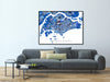 Singapore map art print in blue shapes designed by Maps As Art.