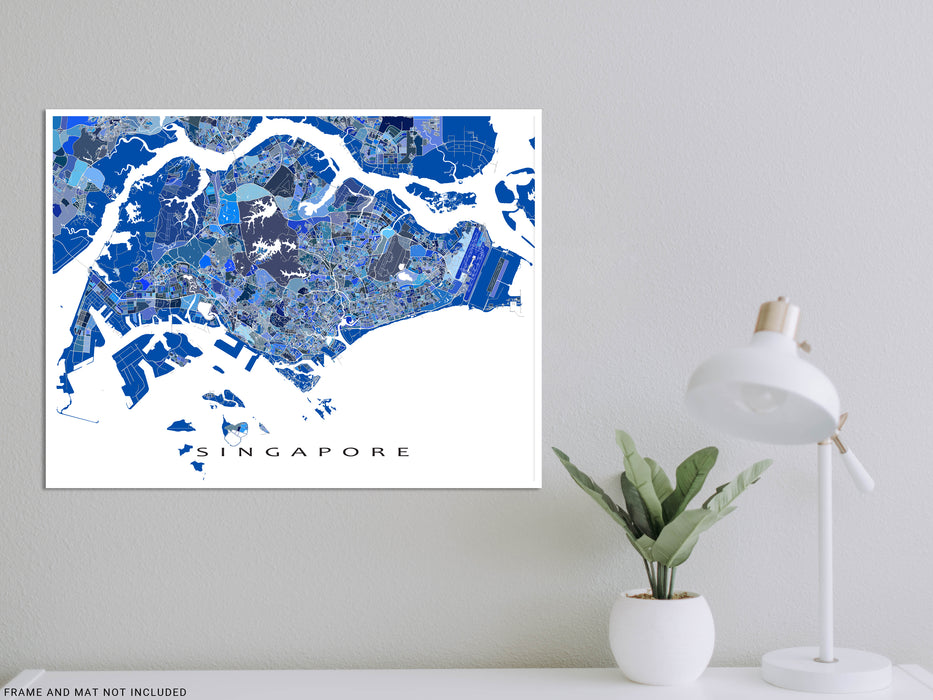 Singapore Map Print, Blue Geometric Singapore City Country Street Wall —  Maps As Art