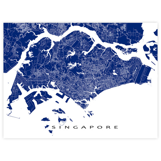 Map of Singapore in blue on a white background