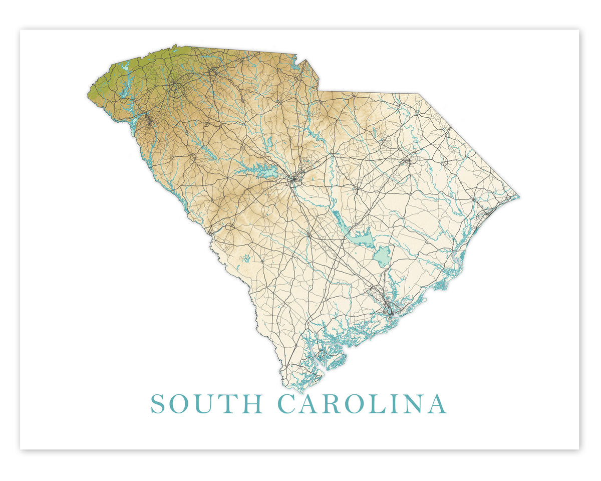 south-carolina-state-map-wall-art-print-poster-topographic-landscape-maps-as-art for Free Printable Map Of South Carolina South Carolina State Map Wall Art Print Poster, Topographic Landscape — Maps As Art for Free Printable Map Of South Carolina