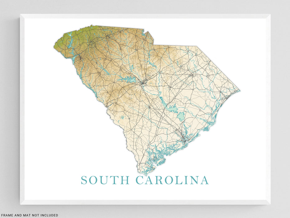 Cute Sc Map South Carolina State Map Wall Art Print Poster, Topographic Landscape ...
