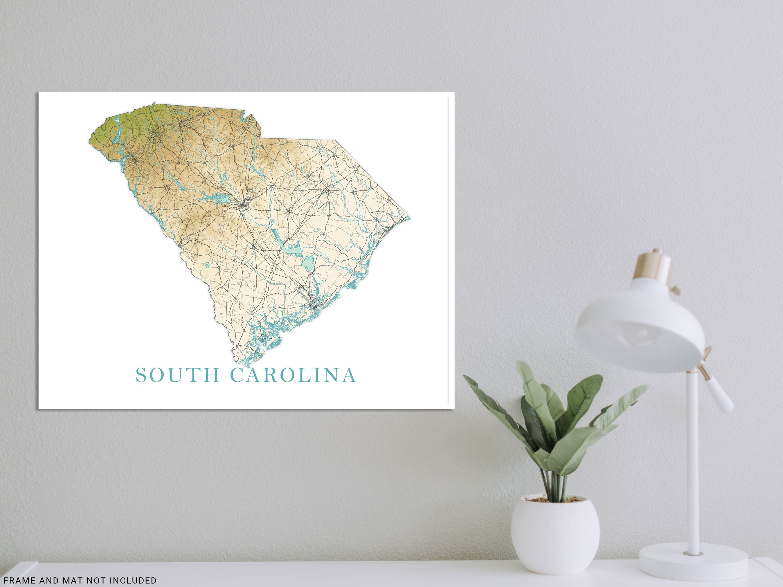 South Carolina State Map Wall Art Print Poster, Topographic Landscape ...