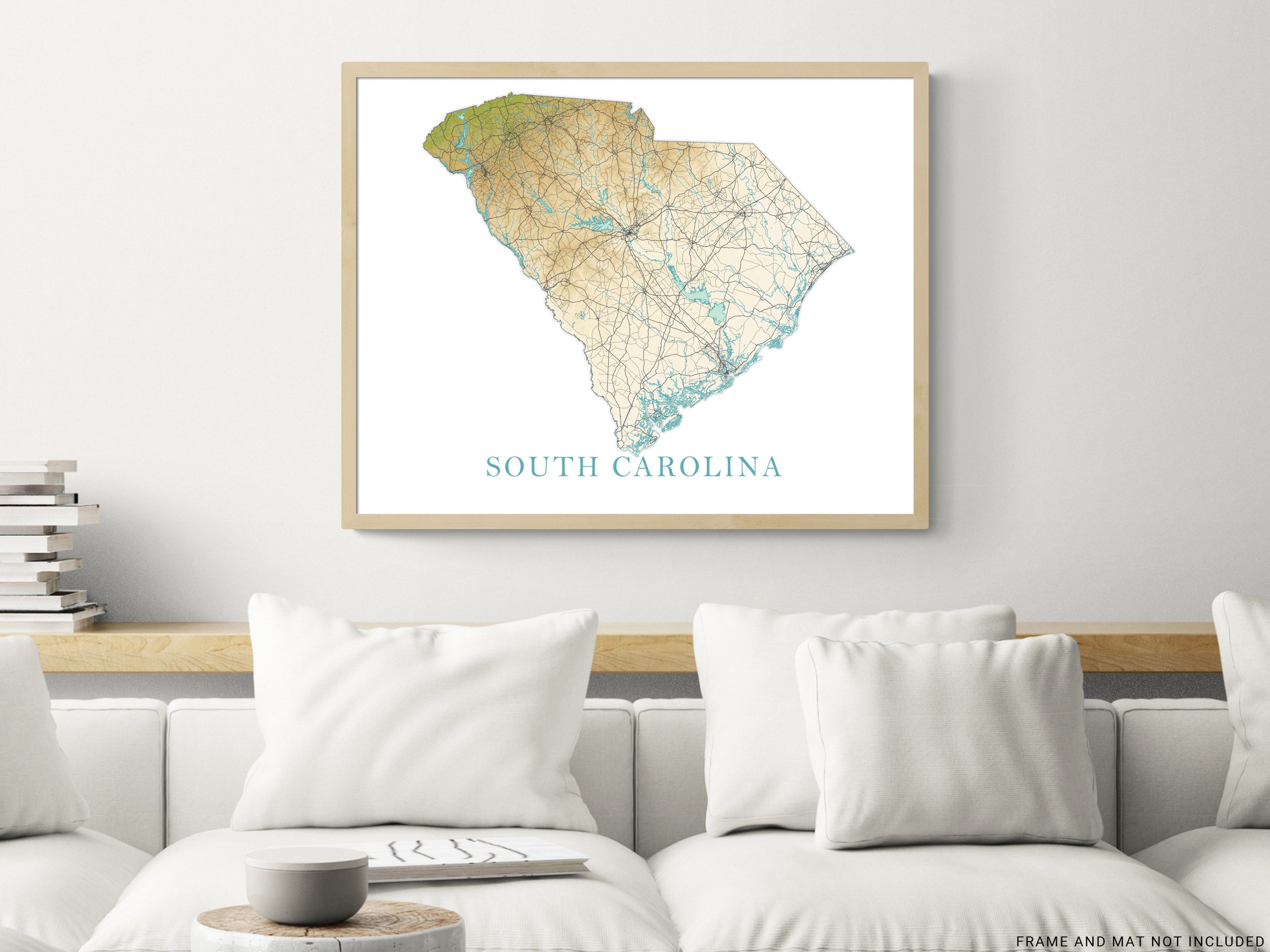South Carolina State Map Wall Art Print Poster, Topographic Landscape ...