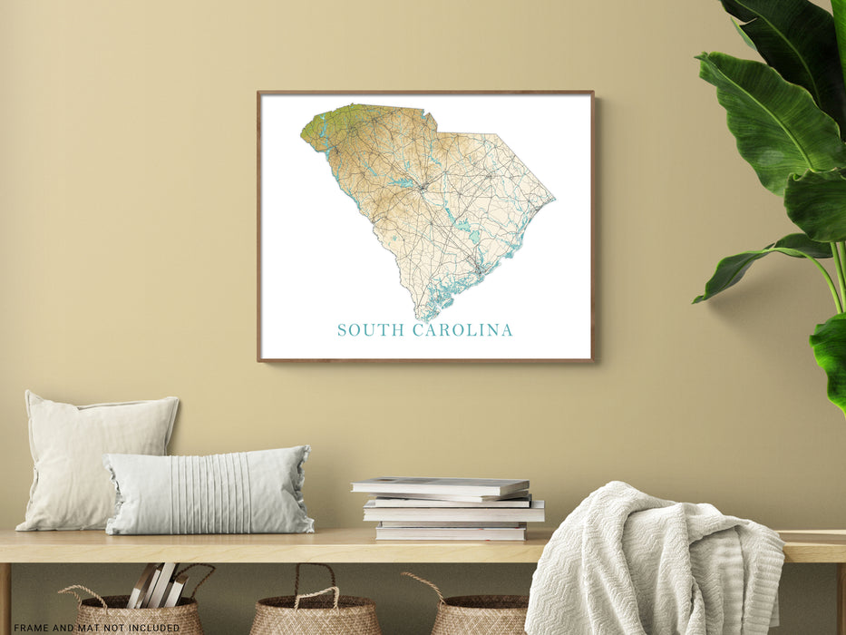 Cute Sc Map South Carolina State Map Wall Art Print Poster, Topographic Landscape ...