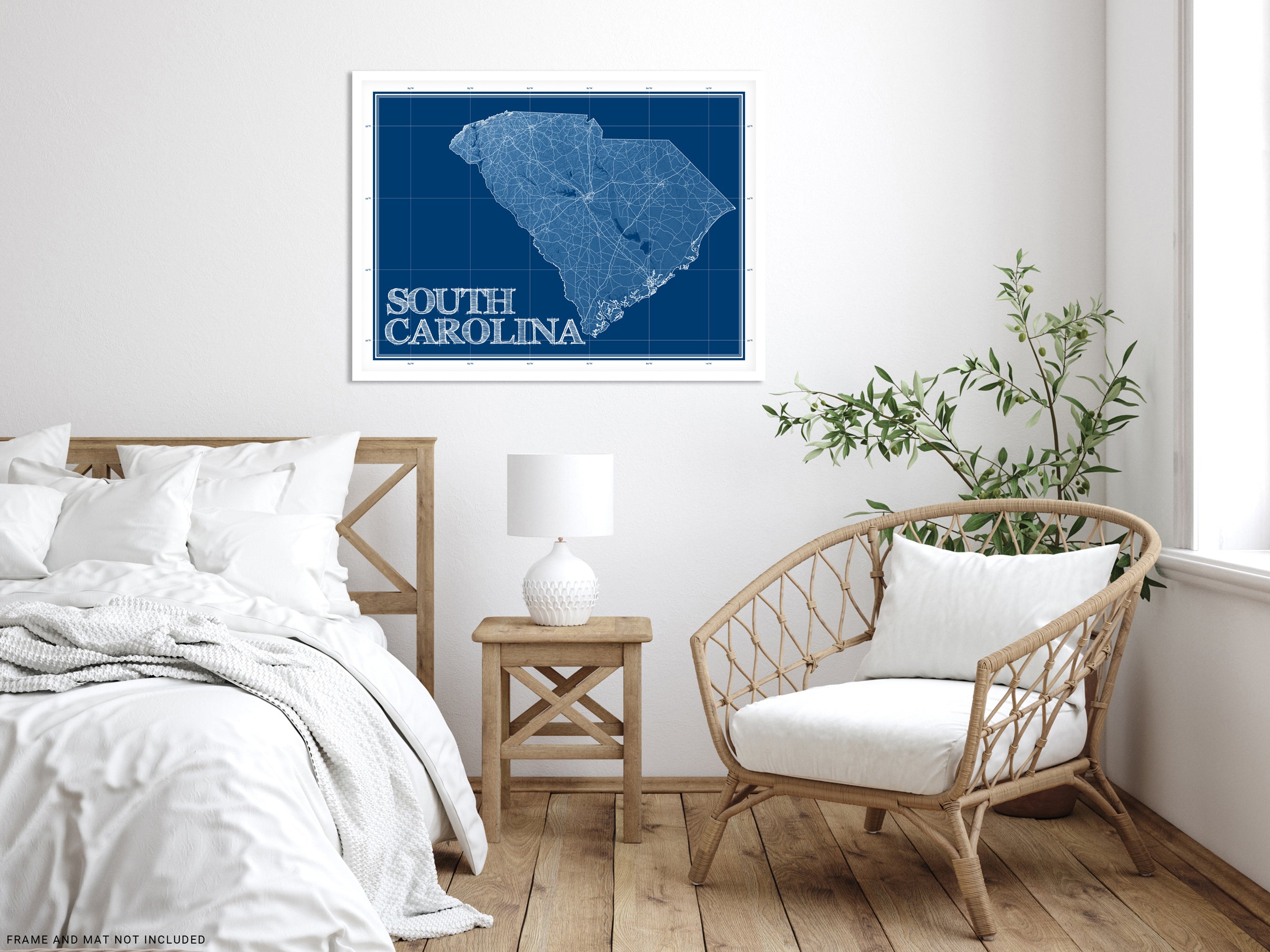 South Carolina State Map Wall Art Print Poster with Blue Patent Bluepr ...