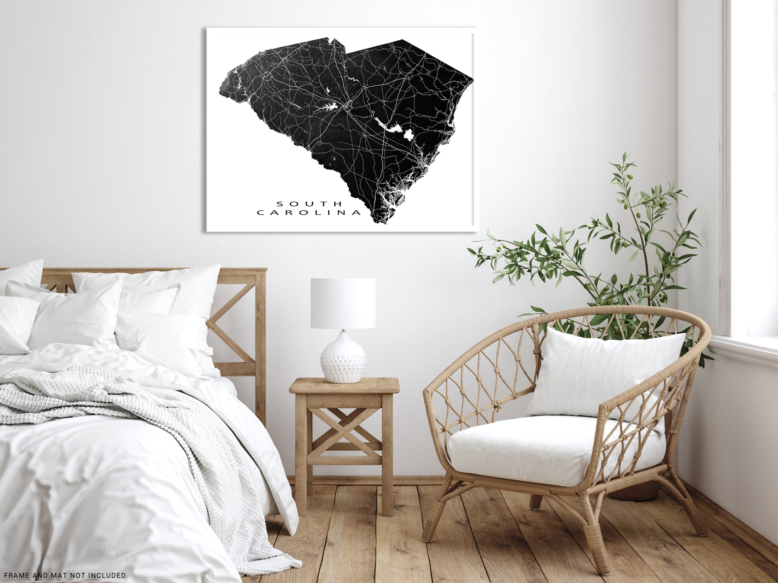 South Carolina Map Wall Art Print Poster, USA SC State Road Maps, Char ...