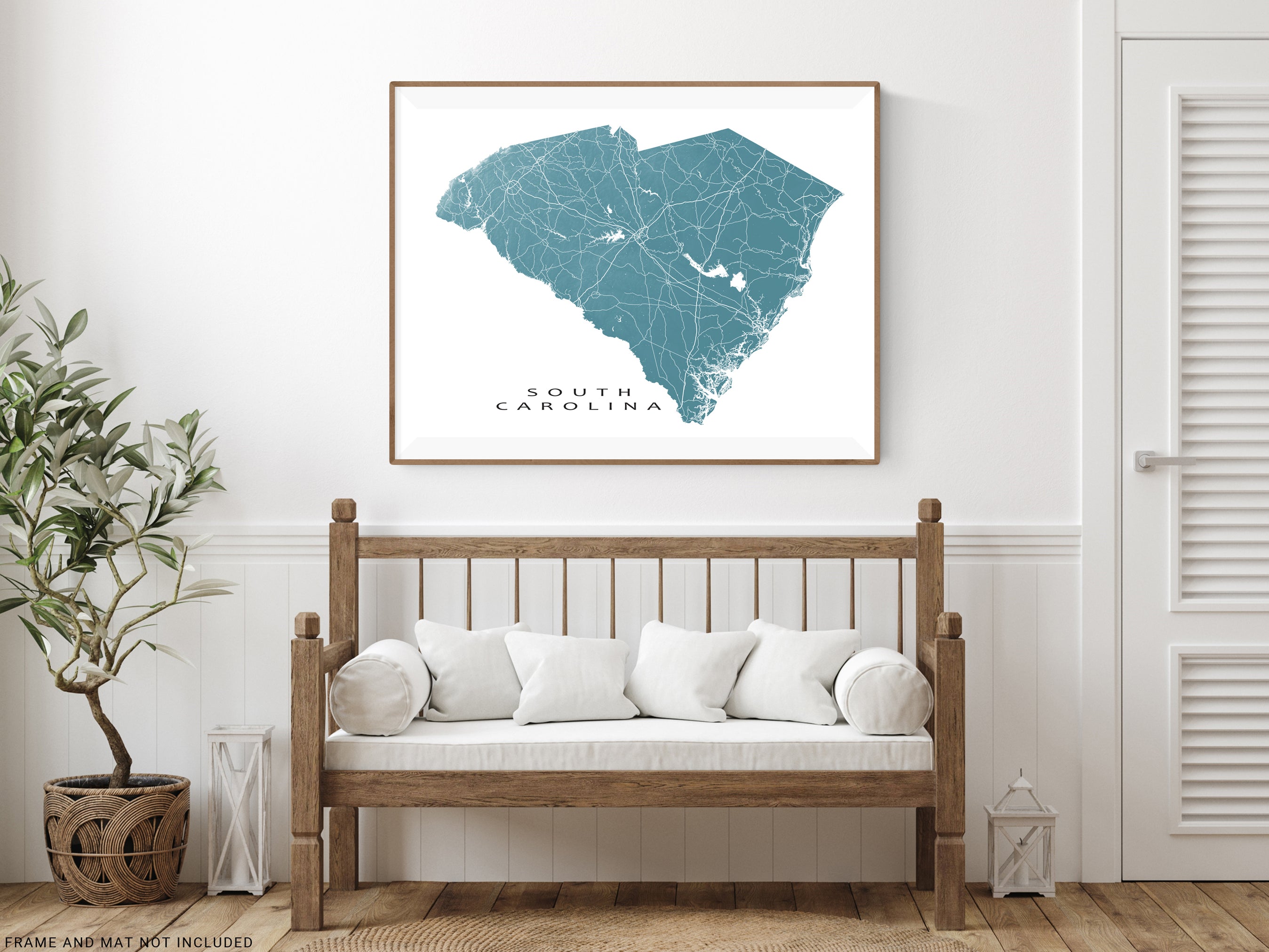 South Carolina Map Wall Art Print Poster, USA SC State Road Maps, Char ...