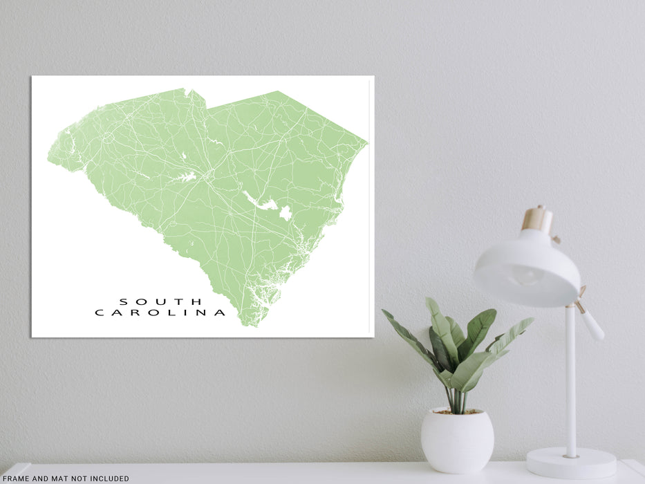 Cute Sc Map South Carolina Map Wall Art Print Poster, USA SC State Road Maps, Char ...