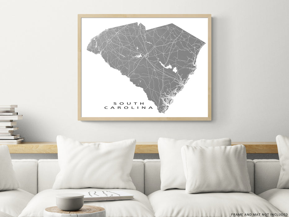 South Carolina state map print with a topographic landscape design by Maps As Art.