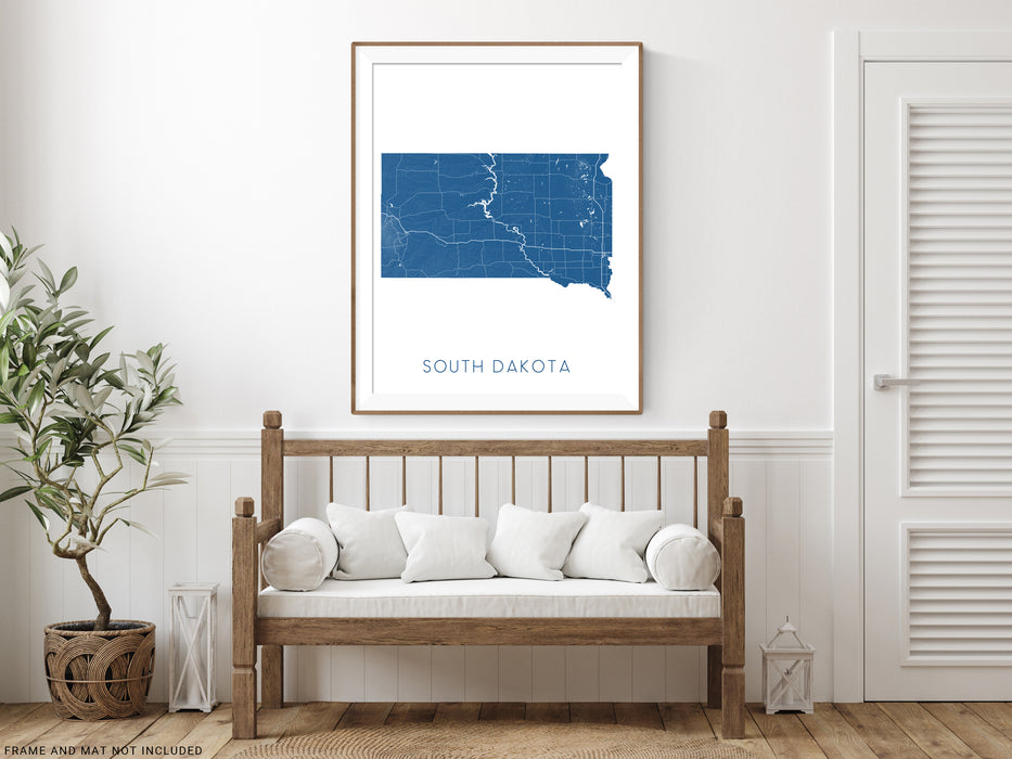 South Dakota state map print with a topographic landscape design by Maps As Art.