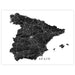 Map of Spain with black roads on a white background