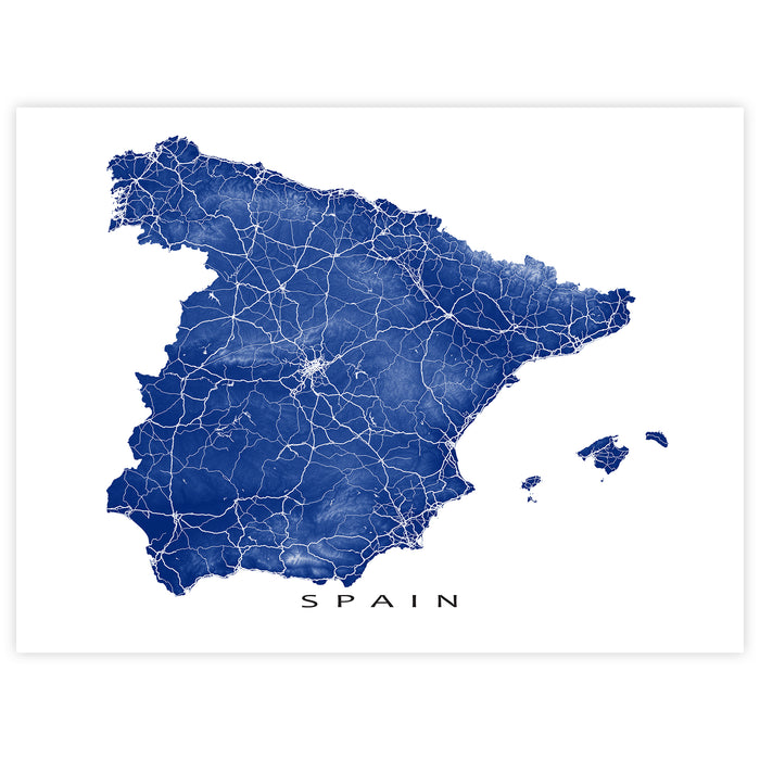 Map of Spain in blue on a white background
