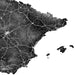 Black and white map of Spain with a focus on Catalonia