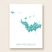 Map of Saint Barthélemy with turquoise design on a white background