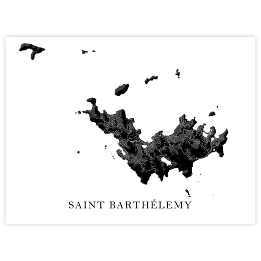Map of Saint Barthélemy in black on a white background