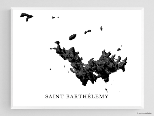 St Barts island map print with a black and white topographic design by Maps As Art.