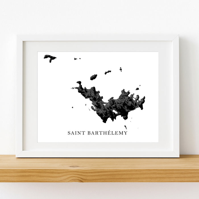 Framed map of Saint Barthelemy on a white wall
