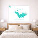 Bedroom with a map of Saint Barthelemy on the wall above a bed.