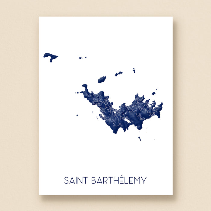 Map of Saint Barthélemy in blue on a white background