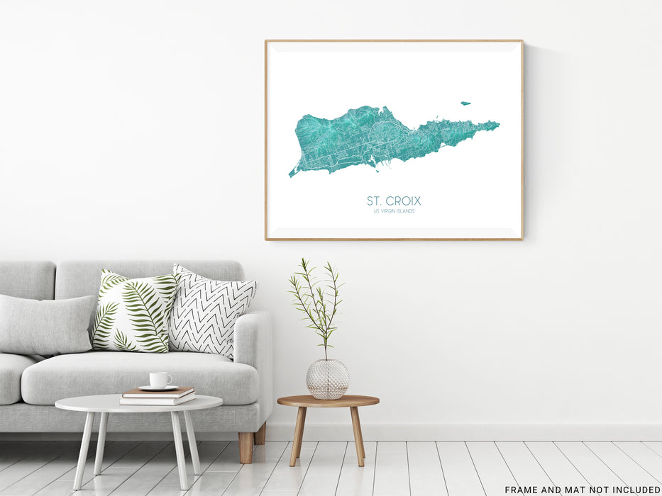St Croix, US Virgin Islands turquoise map print by Maps As Art.