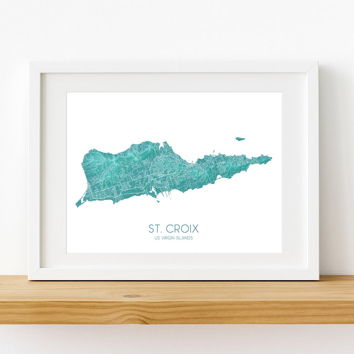 Framed map print of St. Croix, U.S. Virgin Islands on a white background