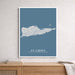 Map of St. Croix, United States Virgin Islands on a blue background in a white frame.
