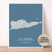 Map of St. Croix, United States Virgin Islands on a blue background with customizable text.