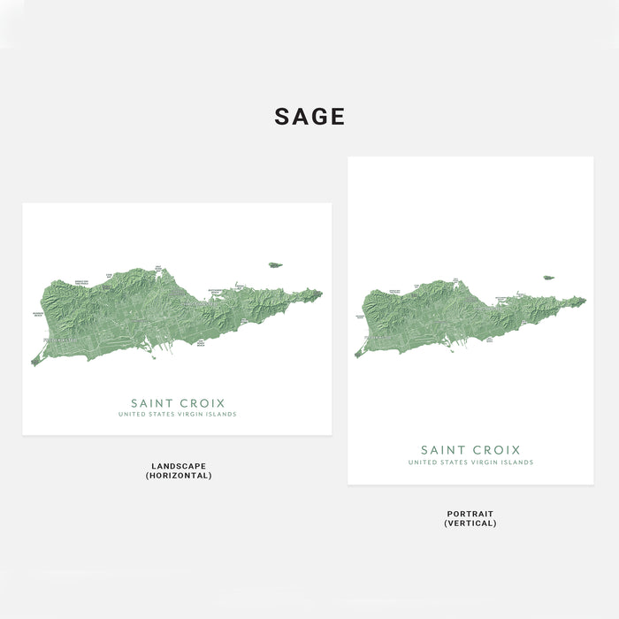 Two maps of Saint Croix, U.S. Virgin Islands, displayed side by side with 'SAGE' branding.