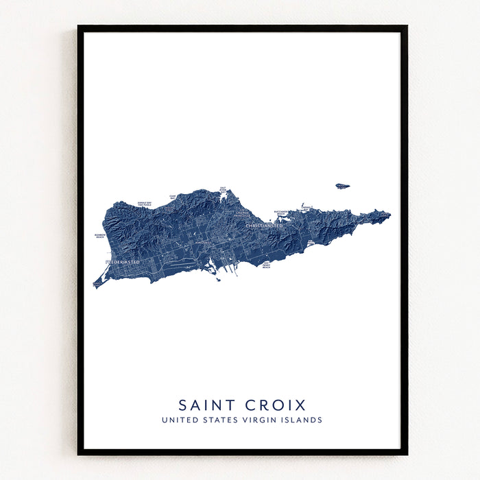 Map of Saint Croix, United States Virgin Islands, framed on a white background