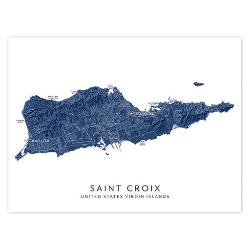 Map of Saint Croix, United States Virgin Islands in blue on a white background