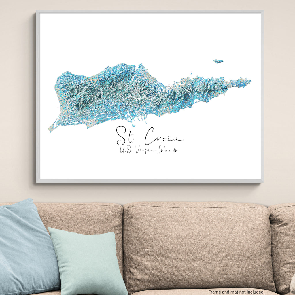 St Croix U.S. Virgin Islands Map Print Poster - USVI Dot Painting
