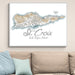 Framed map of St. Croix, U.S. Virgin Islands on a wall above a couch.