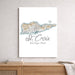 Map of St. Croix, U.S. Virgin Islands on a white wall above a wooden shelf.