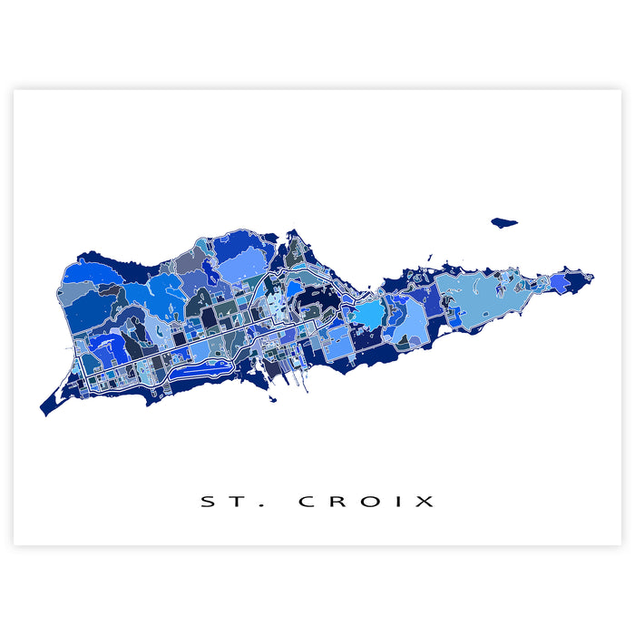 Map of St. Croix with color-coded regions on a white background