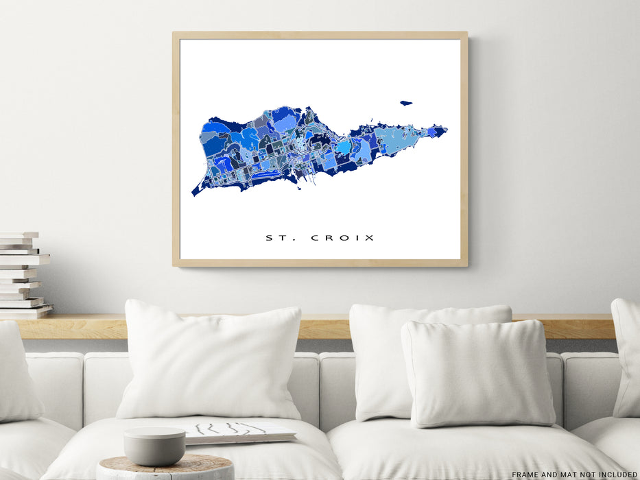 St. Croix USVI map print in a blue shapes design by Maps As Art.