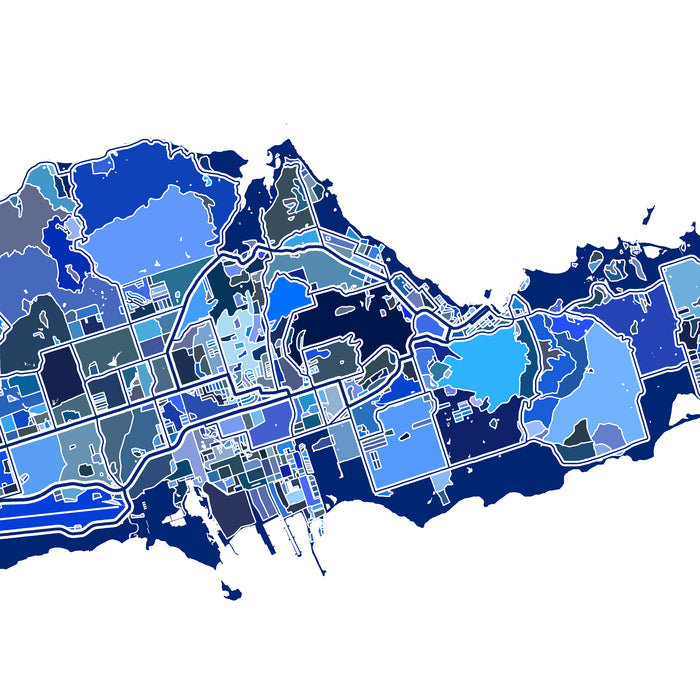 Map of a city with different areas color-coded