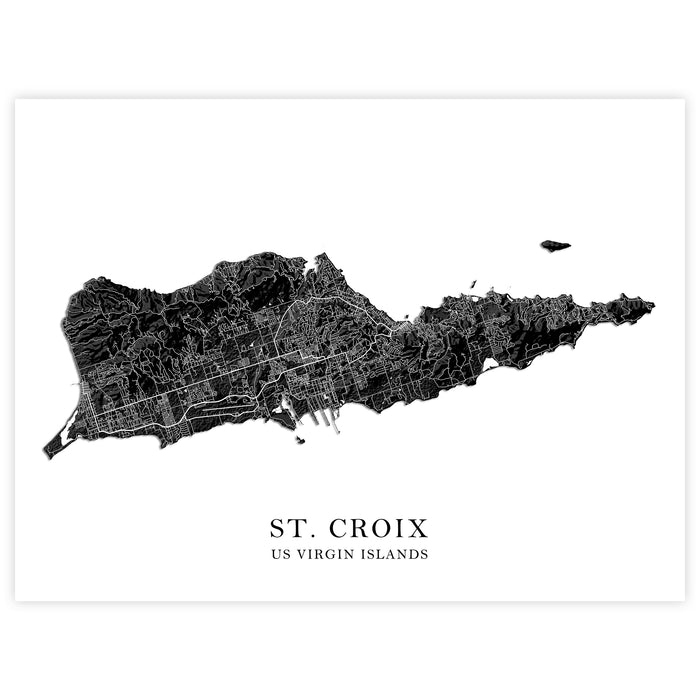 Map of St. Croix, US Virgin Islands in black on a white background