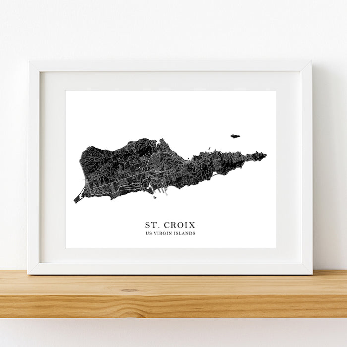 Framed map of St. Croix, US Virgin Islands on a white background