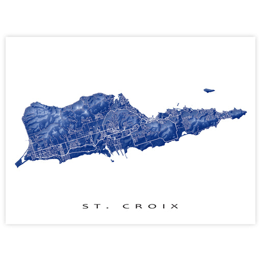 Map of St. Croix in blue on a white background