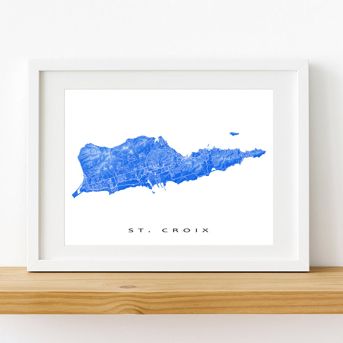 Framed map of St. Croix on a white wall