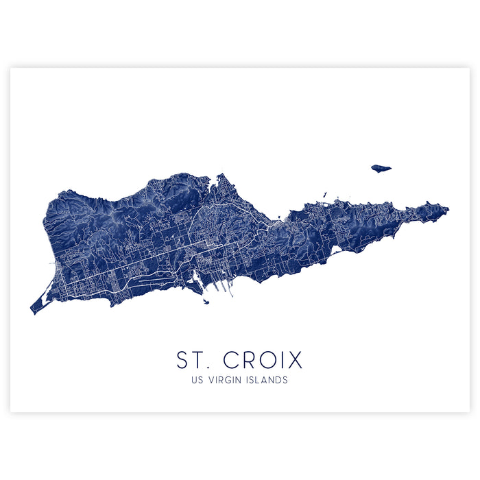 Map of St. Croix, US Virgin Islands in blue on a white background