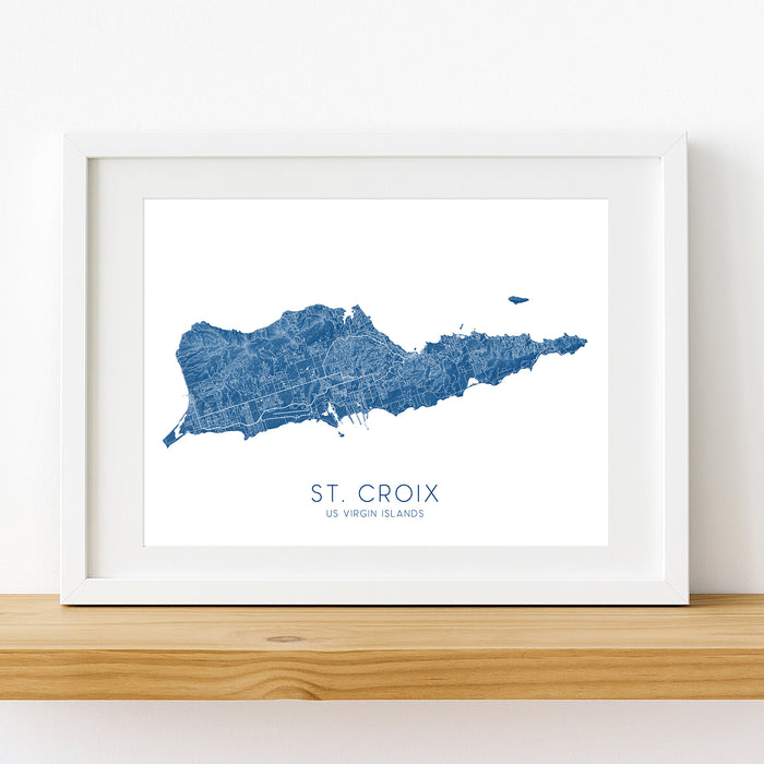 Framed map of St. Croix, US Virgin Islands on a white background