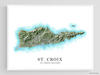 St. Croix, US Virgin Islands map print poster with a watercolour style design, main island roads and topographic landscape features by Maps As Art.
