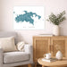 Living room with a gray sofa, wooden cabinet, and decorative items.