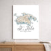 Contour map of St. John, U.S. Virgin Islands on a white wall above a wooden shelf.