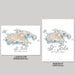 Two map prints of St. John, U.S. Virgin Islands, one landscape and one portrait orientation, on a gray background.