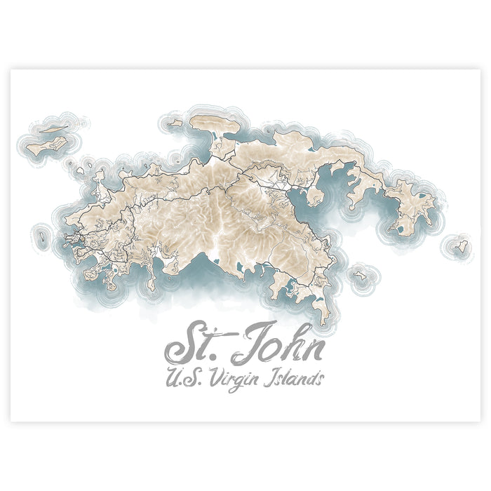 Map of St. John, U.S. Virgin Islands with a light color palette on a white background.