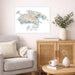 Living room with a framed map of St. John, U.S. Virgin Islands on the wall above a sofa.